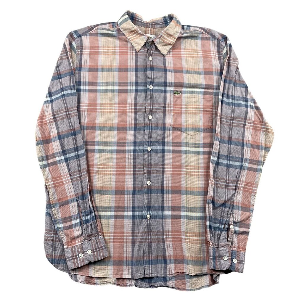 Lacoste Button Down Shirt Mens Large / 44 Plaid Pastel Regular Fit 100%‎ Cotton